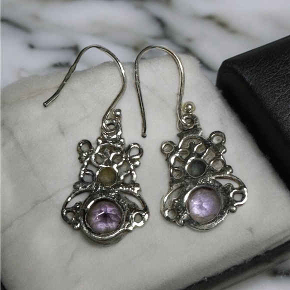 Sterling Silver Amethyst Drop Earrings - Picture 4 of 12
